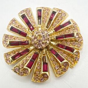 Vgt Pell Brooch Flower Purple Baguette Rhinestones Golden Pave' Gold Tone READ‎